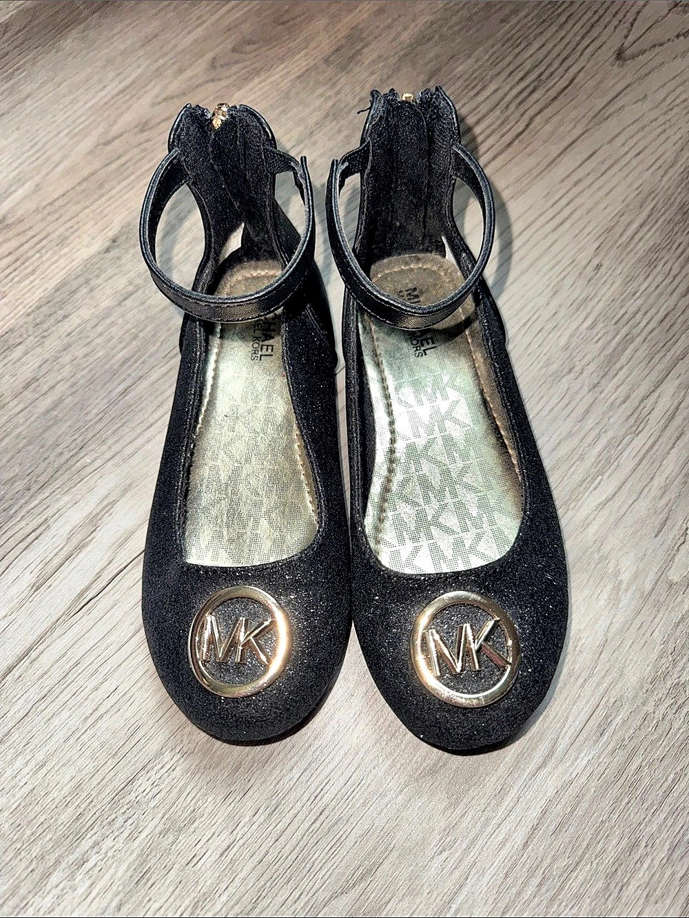 Michael Kors Glitter Ballet Flat with Back Zip Black